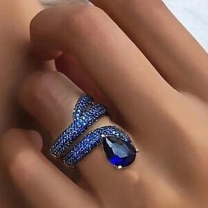 Blue CZ Teardrop Wrap Ring – Size 8